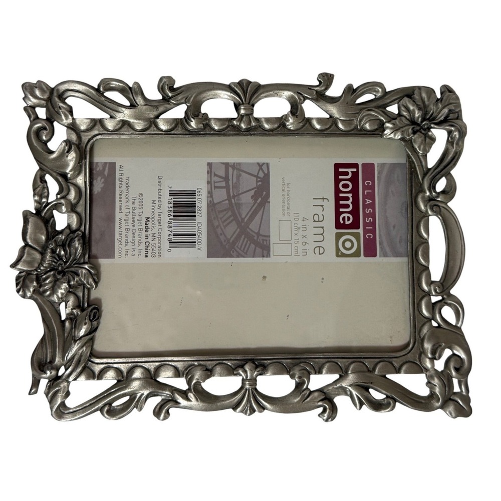Target‎ Home Ornate Scroll Floral Silver Tone 4x6 Picture Frame Vintage Style